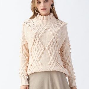 CHICWISH HOLLOW OUT CABLE KNIT SWEATER